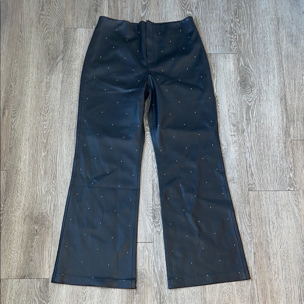MNG mango Black Flared Pants Studded Detail size 10 faux leather vegan